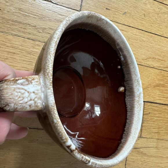 Large Ceramic Soup Mug Bowl Brown Beige Drip Glaze USA Vintage Tableware Mcoy - Picture 4 of 9